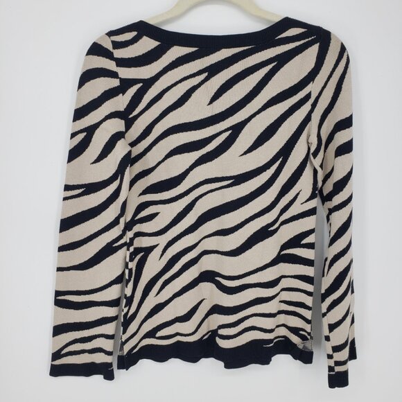 Ann Taylor Zebra Print Sweater XSP Seasonless Yarn Boat Neck Tan Black - Picture 3 of 8